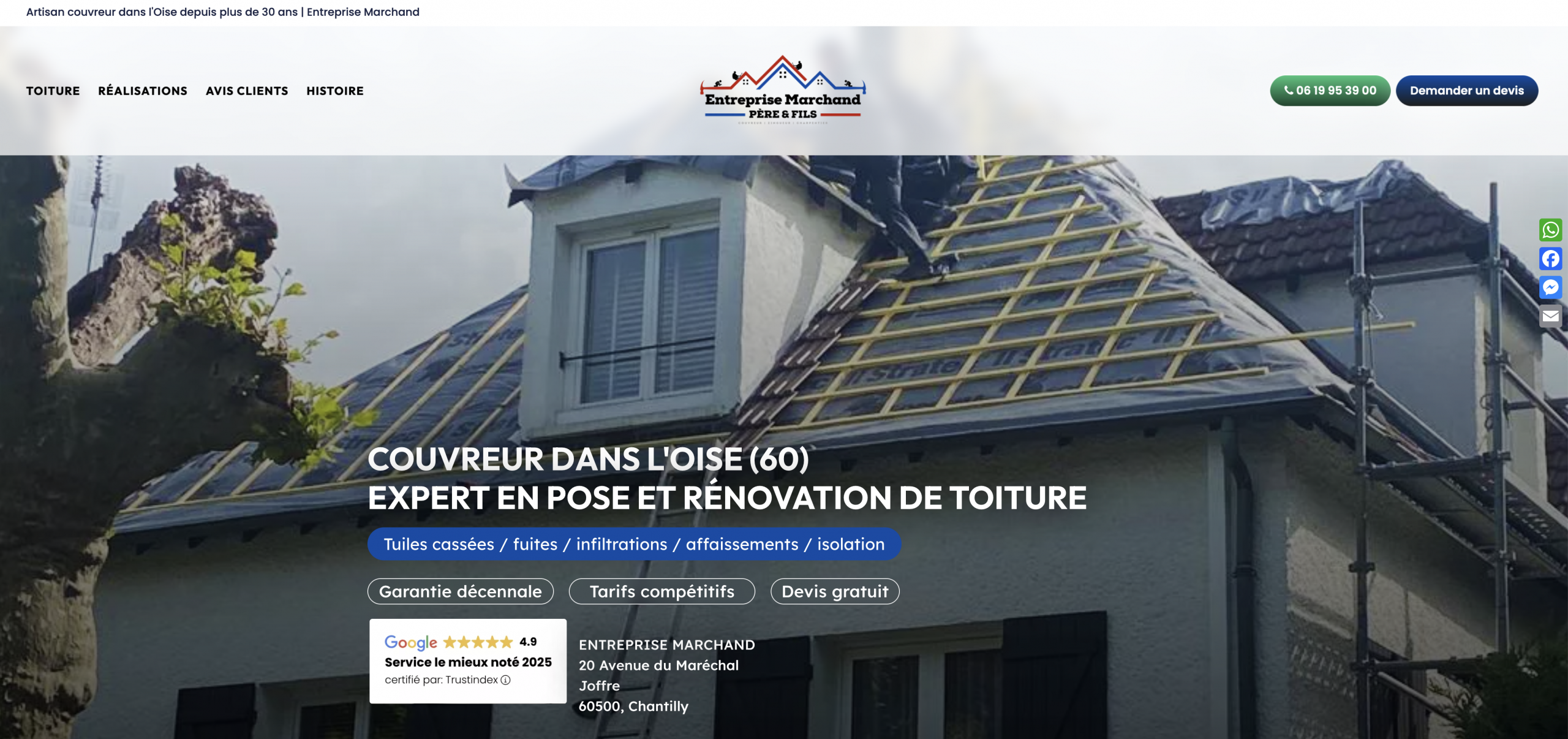 Création de site web pour Couvreur, entreprise de couverture
